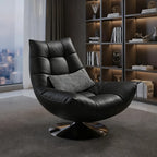 Fauteuil pivotant en cuir noir capitonné avec coussin inclus