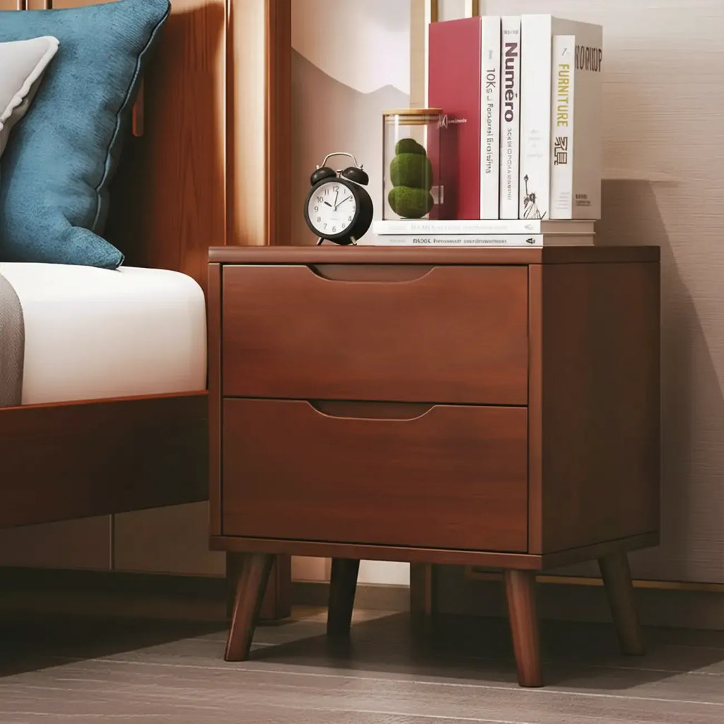 Comodino scandinavo in legno a 2 cassetti