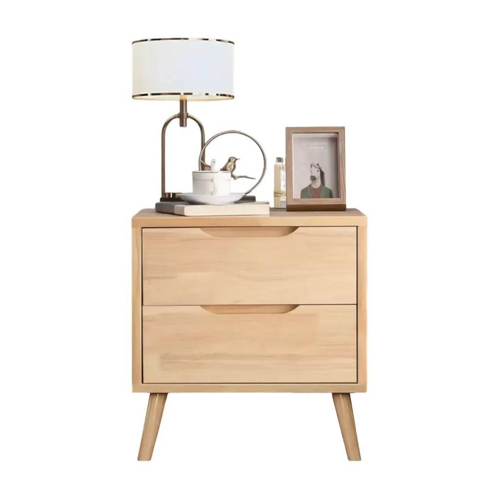 Comodino scandinavo in legno a 2 cassetti
