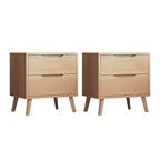 Comodino scandinavo in legno a 2 cassetti