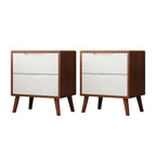 Comodino scandinavo in legno a 2 cassetti
