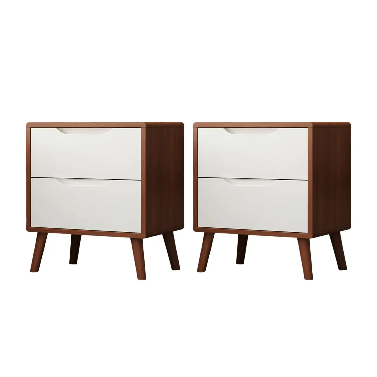 Comodino scandinavo in legno a 2 cassetti