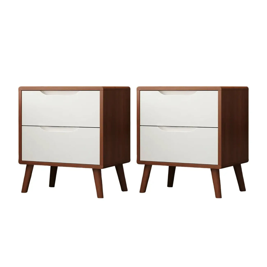Comodino scandinavo in legno a 2 cassetti