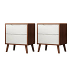 Comodino scandinavo in legno a 2 cassetti