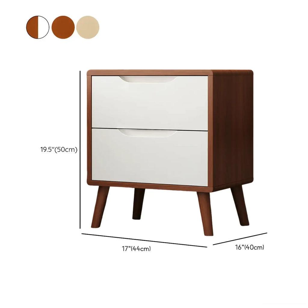 Comodino scandinavo in legno a 2 cassetti
