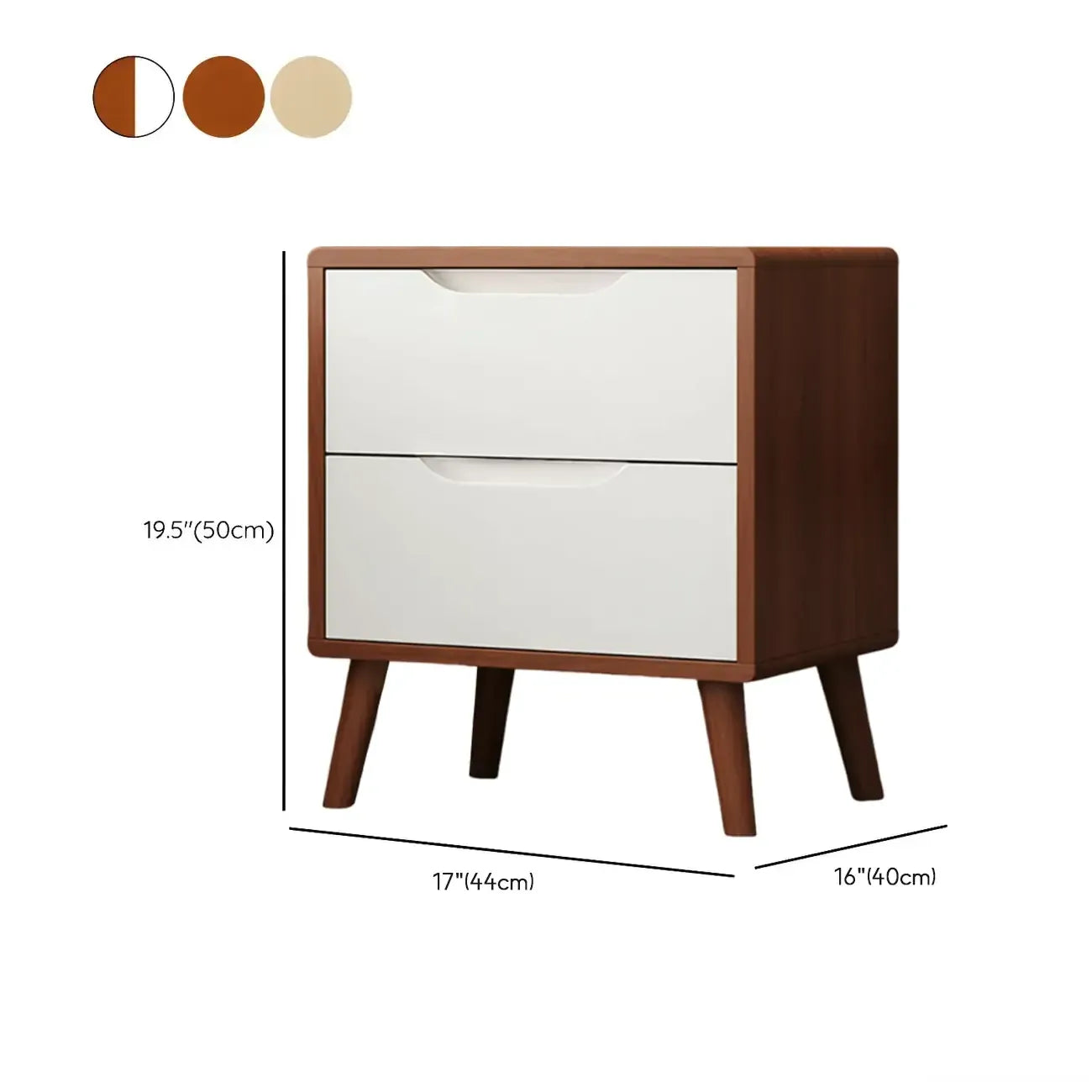 Comodino scandinavo in legno a 2 cassetti