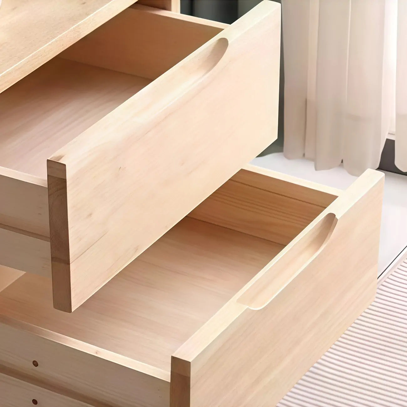 Comodino scandinavo in legno a 2 cassetti