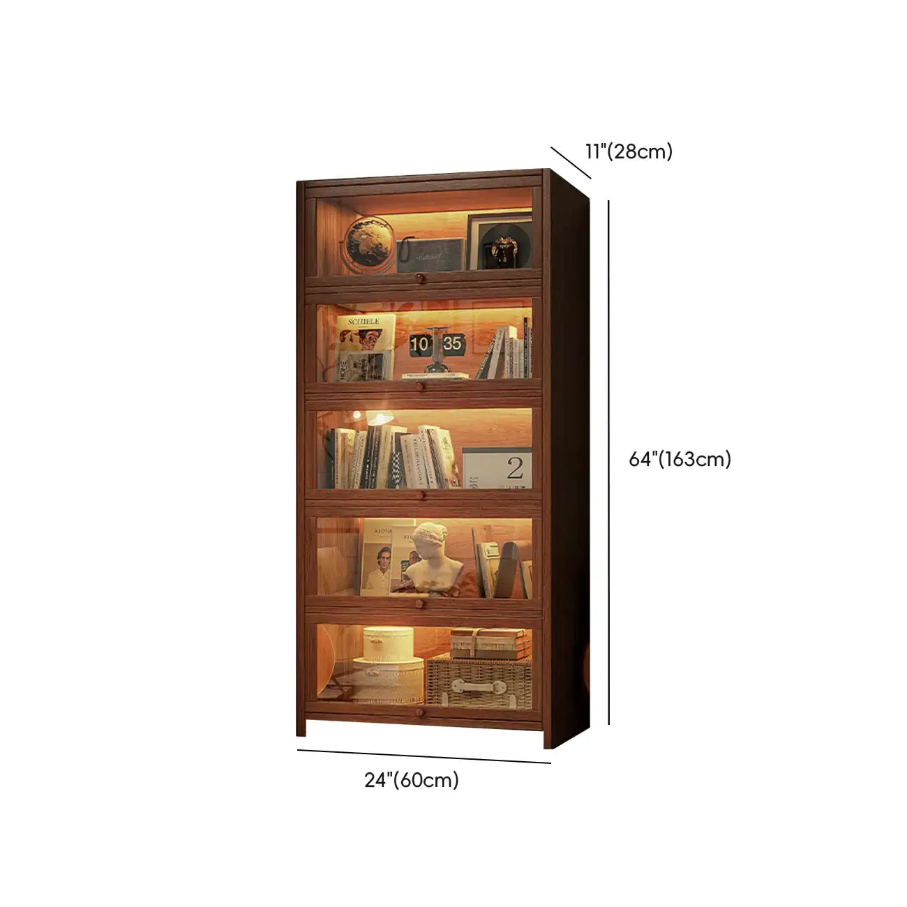 Bibliothèque verticale contemporaine à 5 étagères en bois brun noyer
