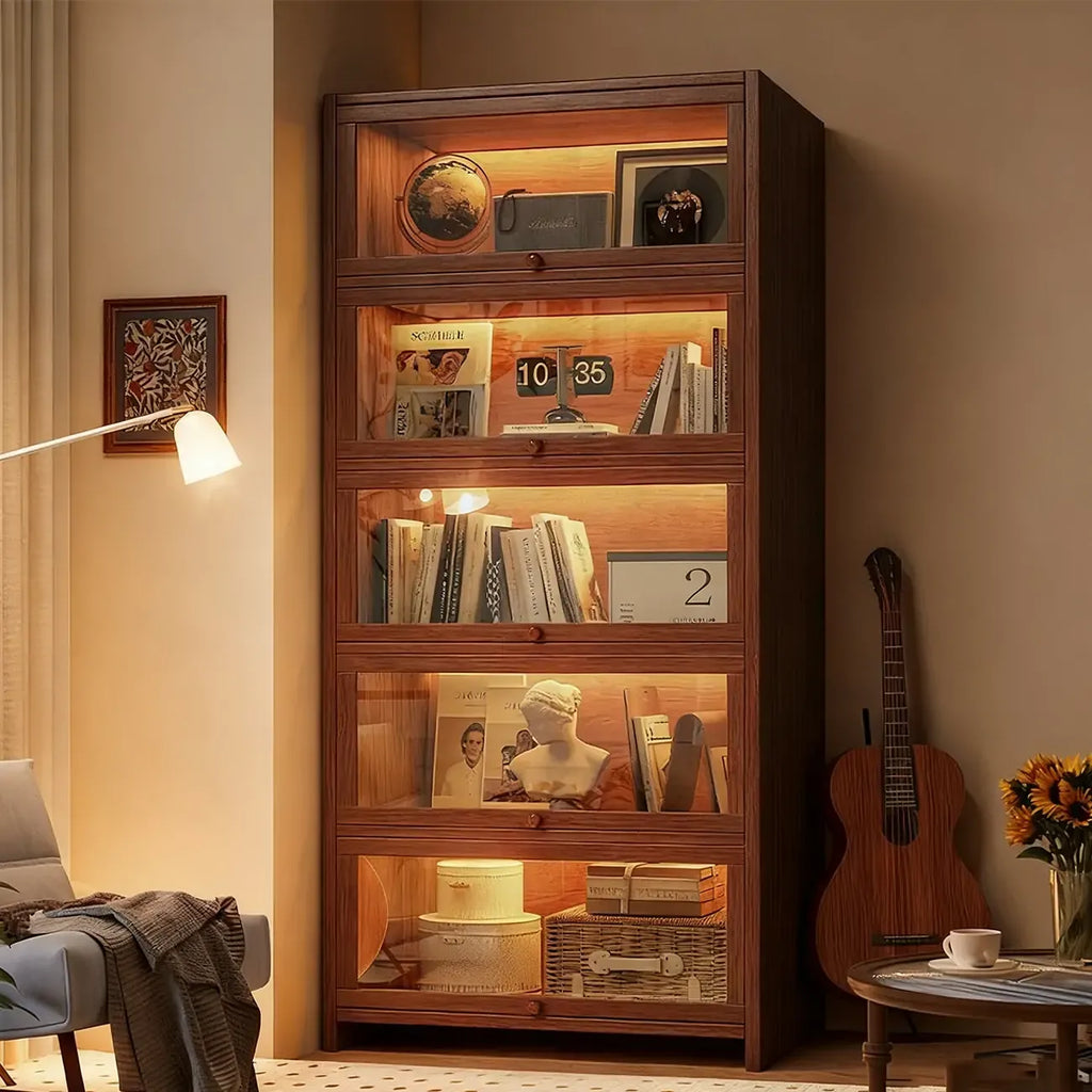 Bibliothèque verticale contemporaine à 5 étagères en bois brun noyer