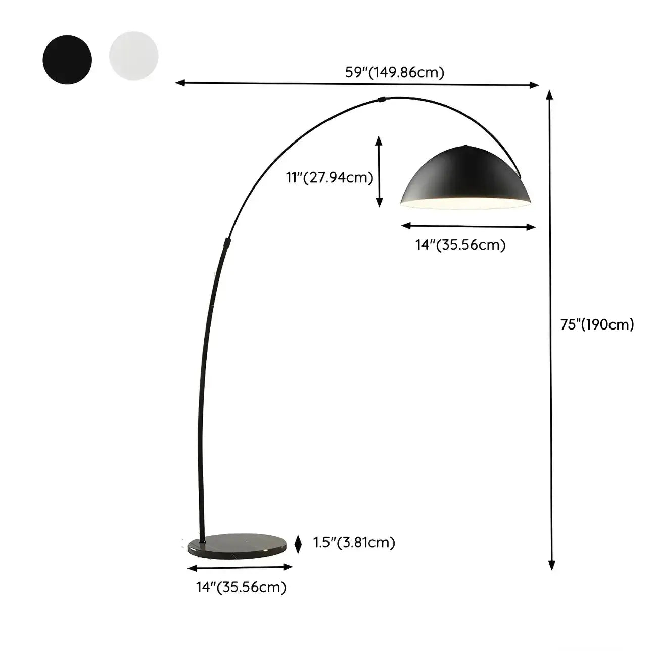 Grand lampadaire moderne minimaliste en métal à dôme arqué réglable