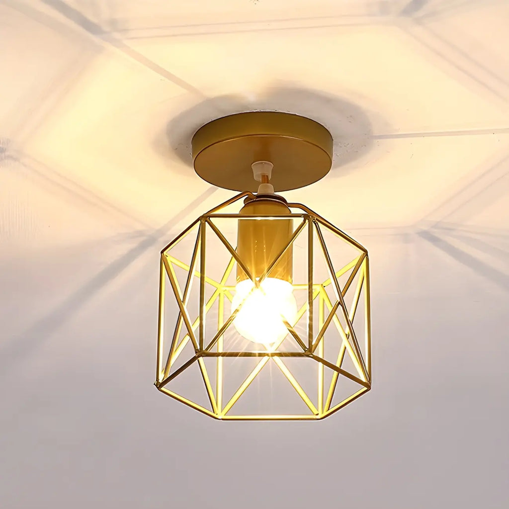 Plafonnier semi-encastré industriel géométrique en métal doré
