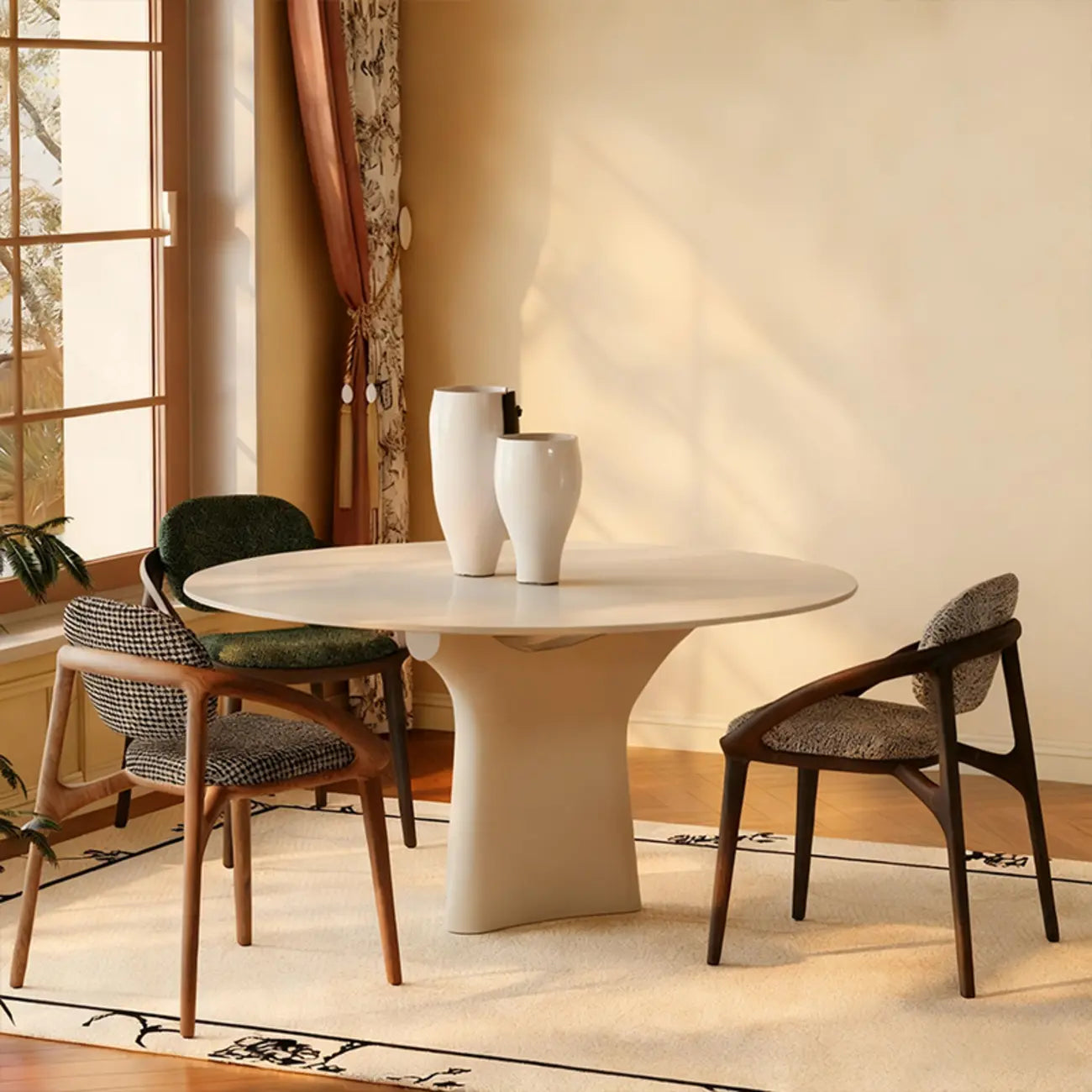 Chaise de salle à manger en bois de style moderne du milieu du siècle avec accoudoirs