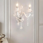 Applique murale vintage en cristal clair et candélabre argenté