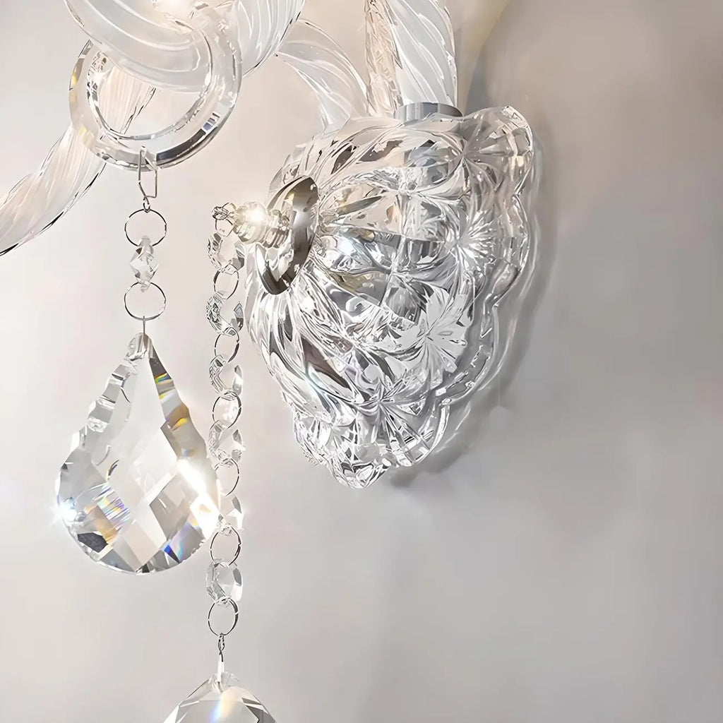 Applique murale vintage en cristal clair et candélabre argenté