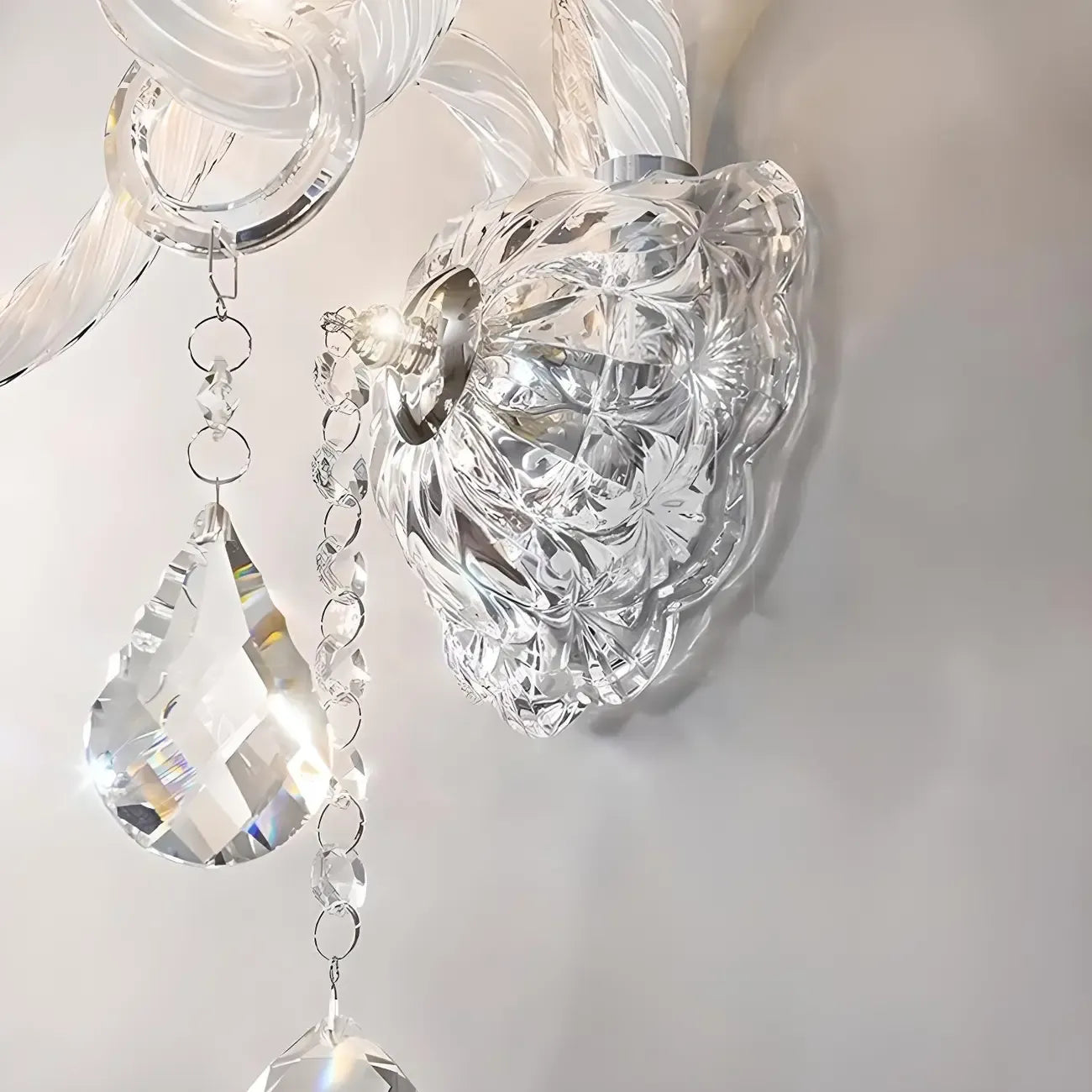 Applique murale vintage en cristal clair et candélabre argenté