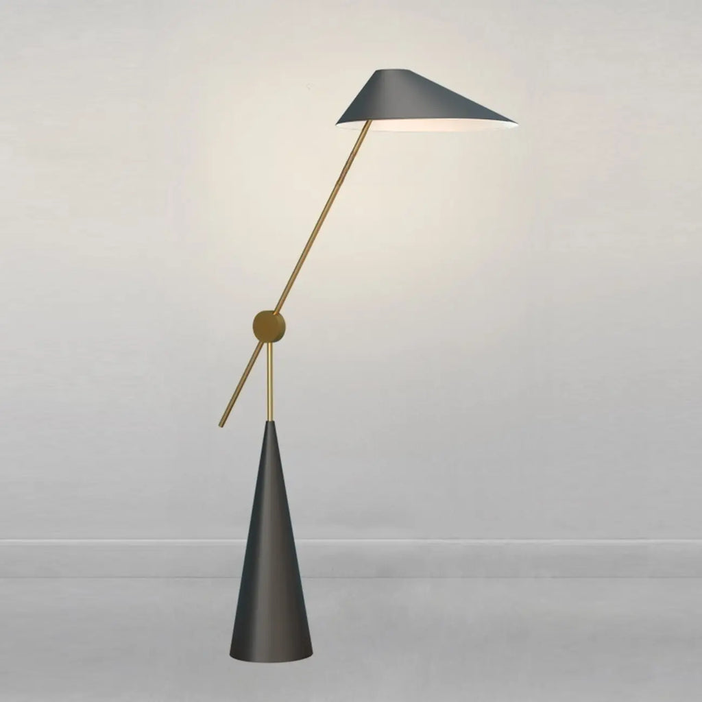 Lampadaire moderne noir avec abat-jour triangulaire et pied en métal