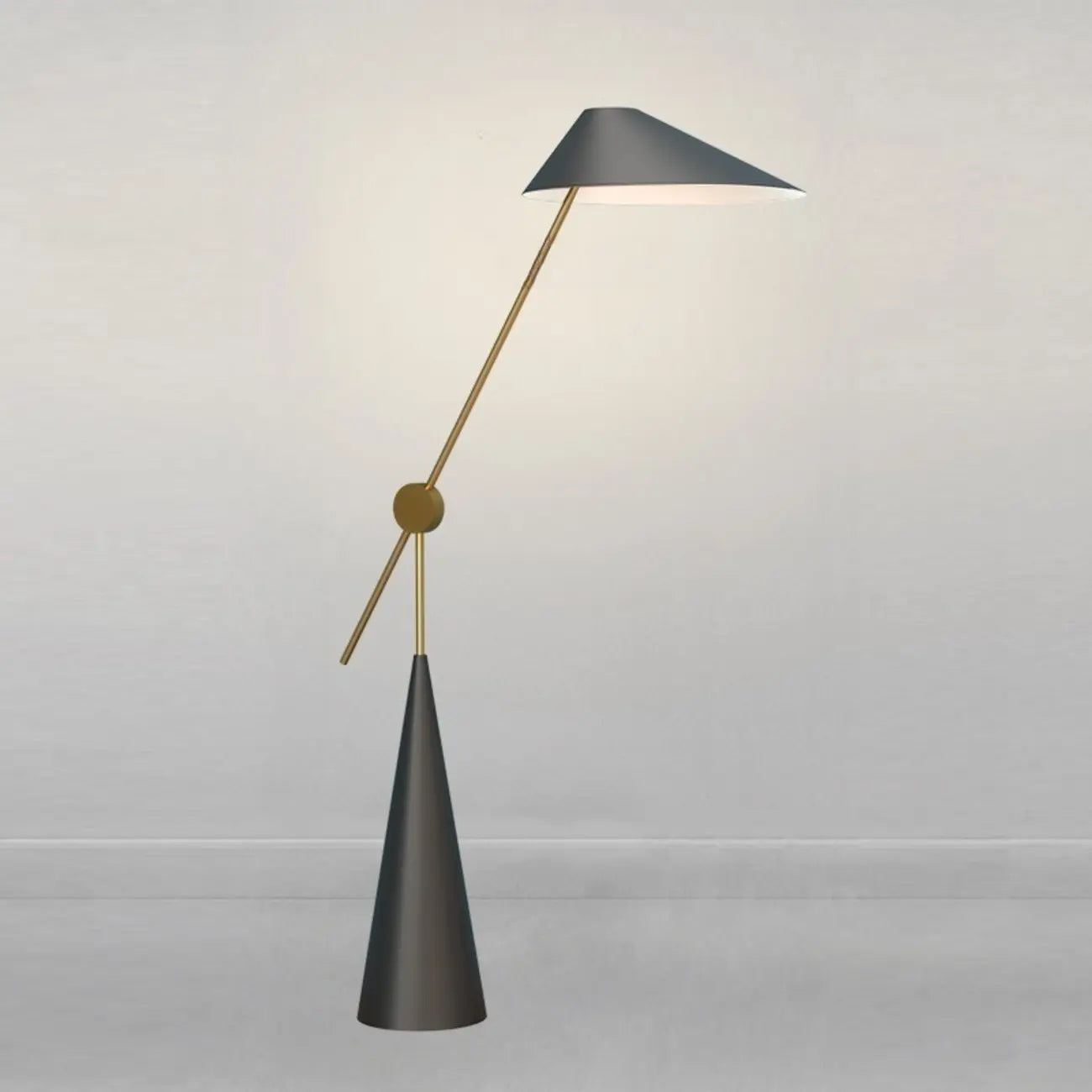 Lampadaire moderne noir avec abat-jour triangulaire et pied en métal
