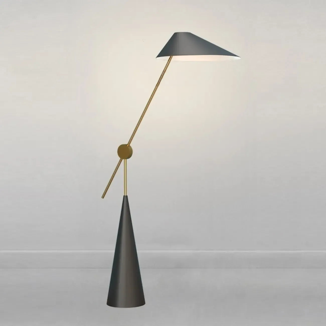 Lampadaire moderne noir avec abat-jour triangulaire et pied en métal