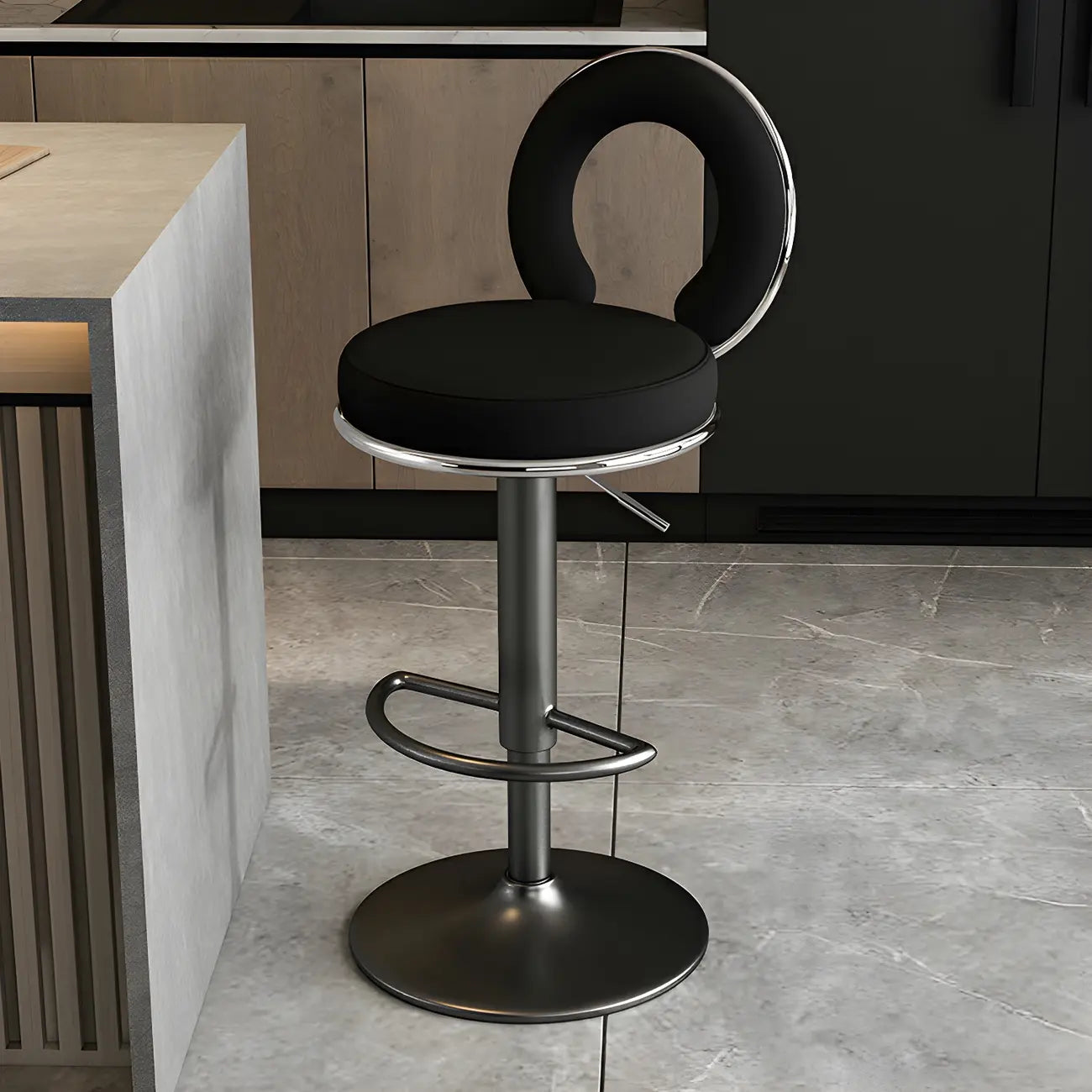 Tabourets de bar ronds en métal élégants et réglables avec coussins pour la cuisine