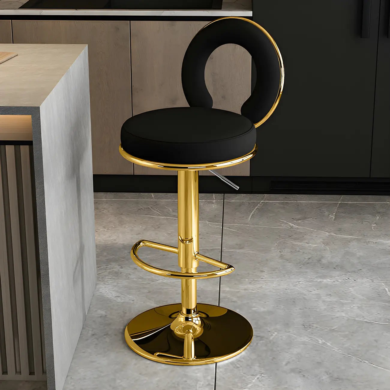 Tabourets de bar ronds en métal élégants et réglables avec coussins pour la cuisine