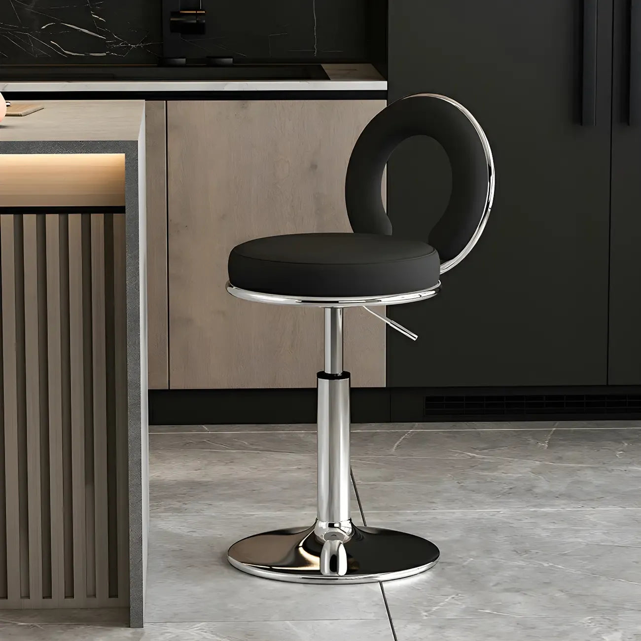 Tabourets de bar ronds en métal élégants et réglables avec coussins pour la cuisine