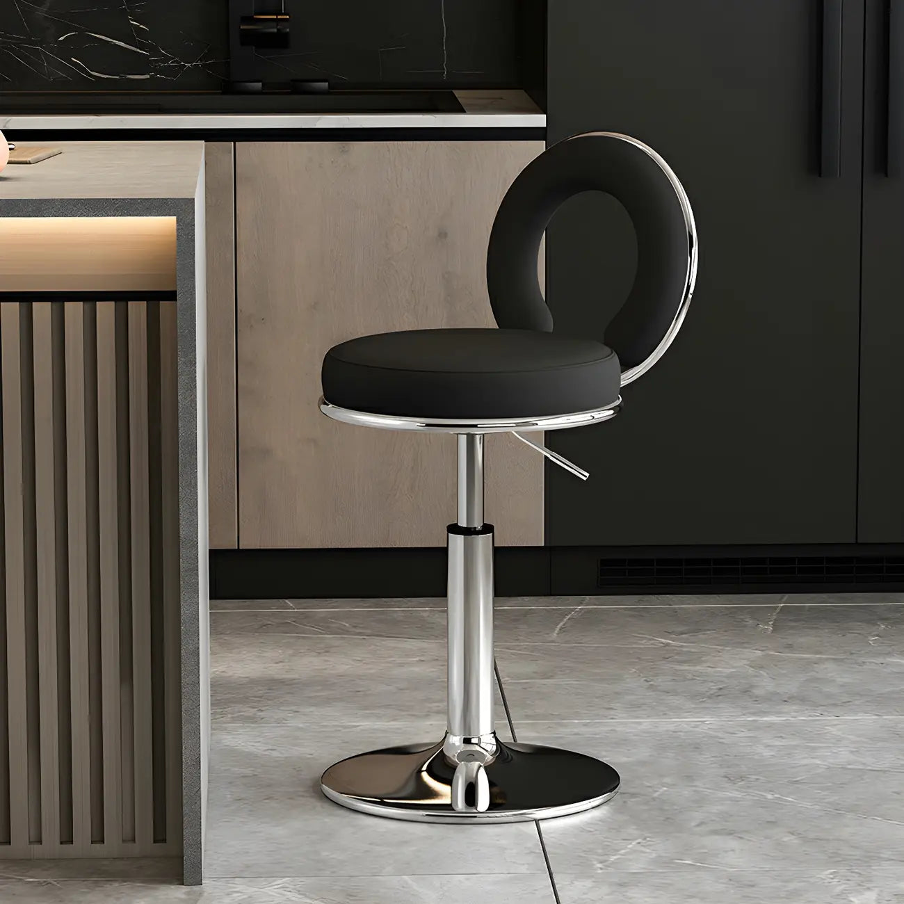 Tabourets de bar ronds en métal élégants et réglables avec coussins pour la cuisine