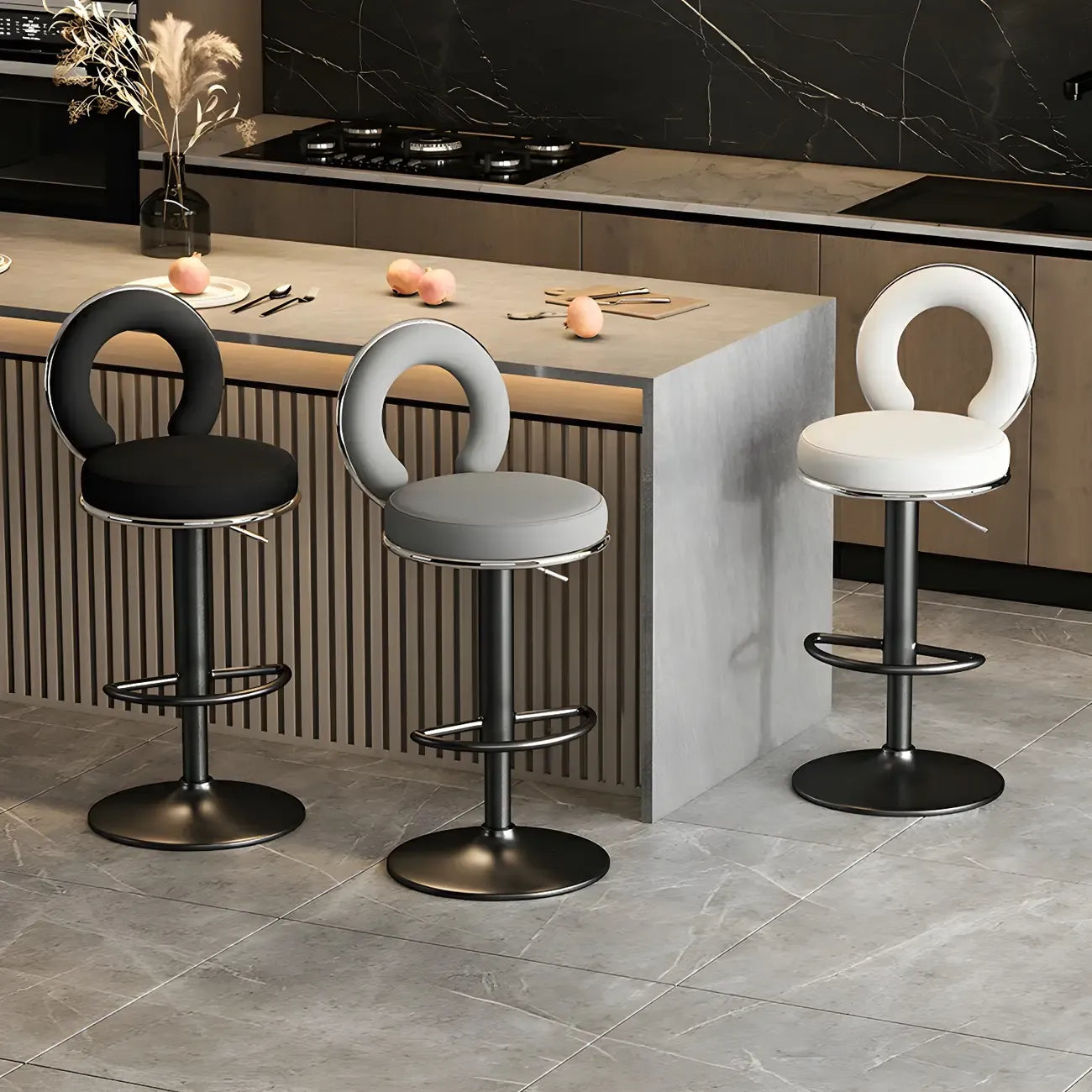 Tabourets de bar ronds en métal élégants et réglables avec coussins pour la cuisine