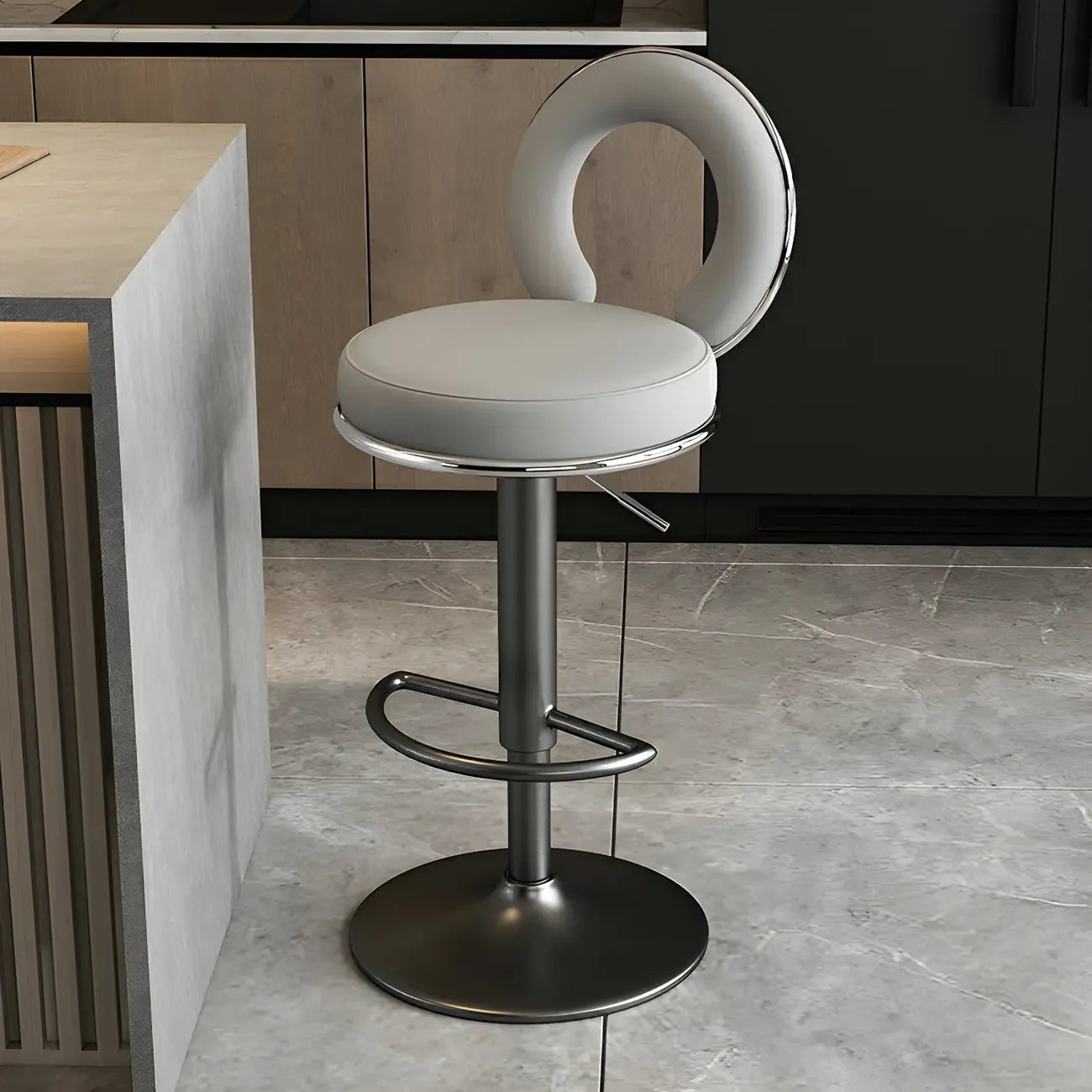 Tabourets de bar ronds en métal élégants et réglables avec coussins pour la cuisine
