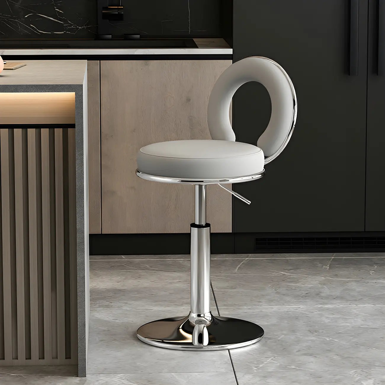 Tabourets de bar ronds en métal élégants et réglables avec coussins pour la cuisine