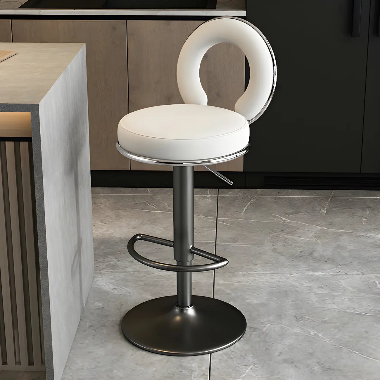 Tabourets de bar ronds en métal élégants et réglables avec coussins pour la cuisine