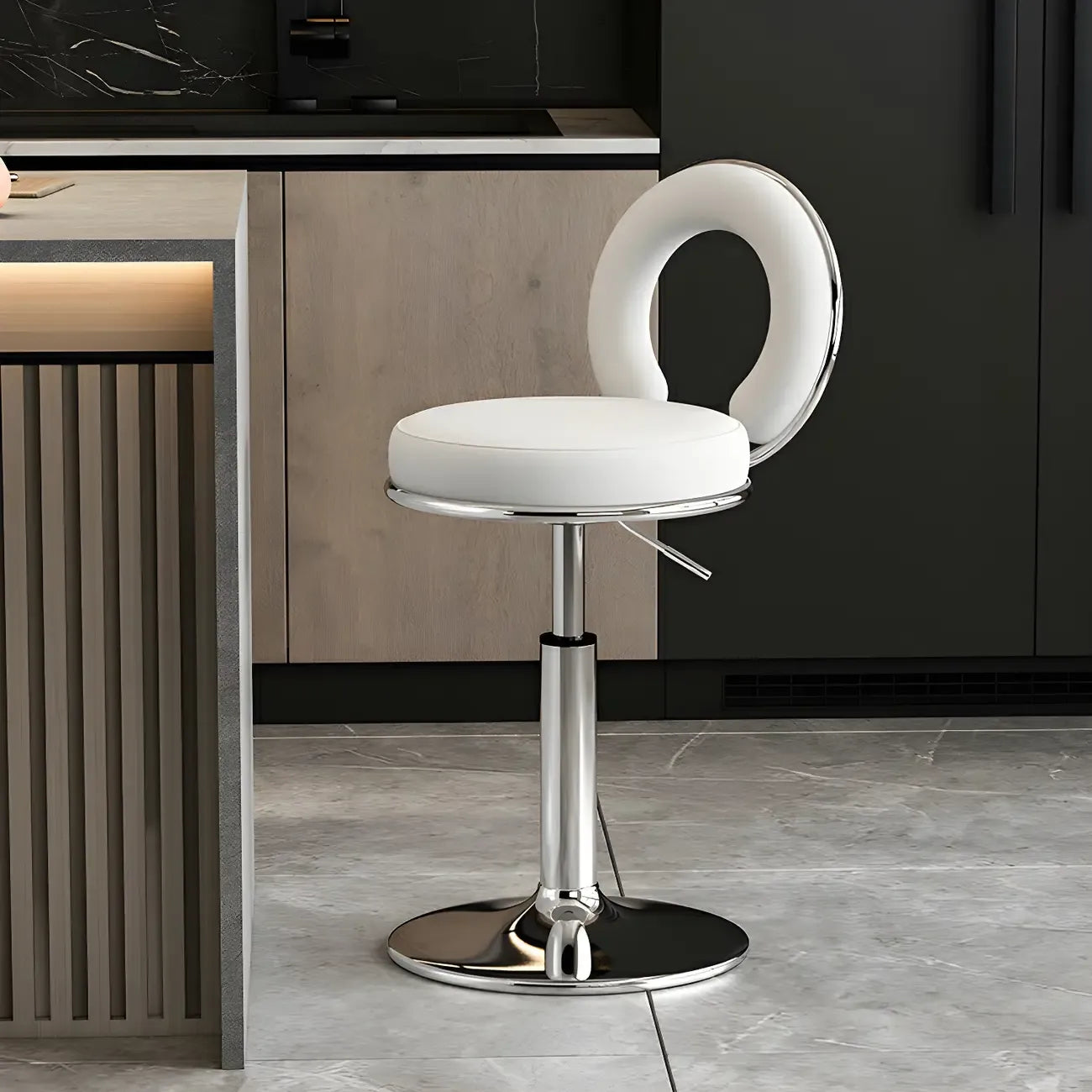 Tabourets de bar ronds en métal élégants et réglables avec coussins pour la cuisine