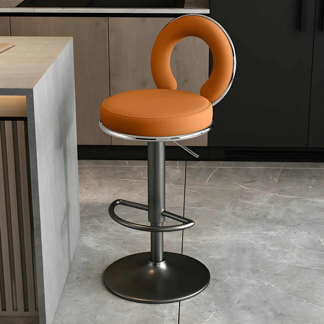 Tabourets de bar ronds en métal élégants et réglables avec coussins pour la cuisine