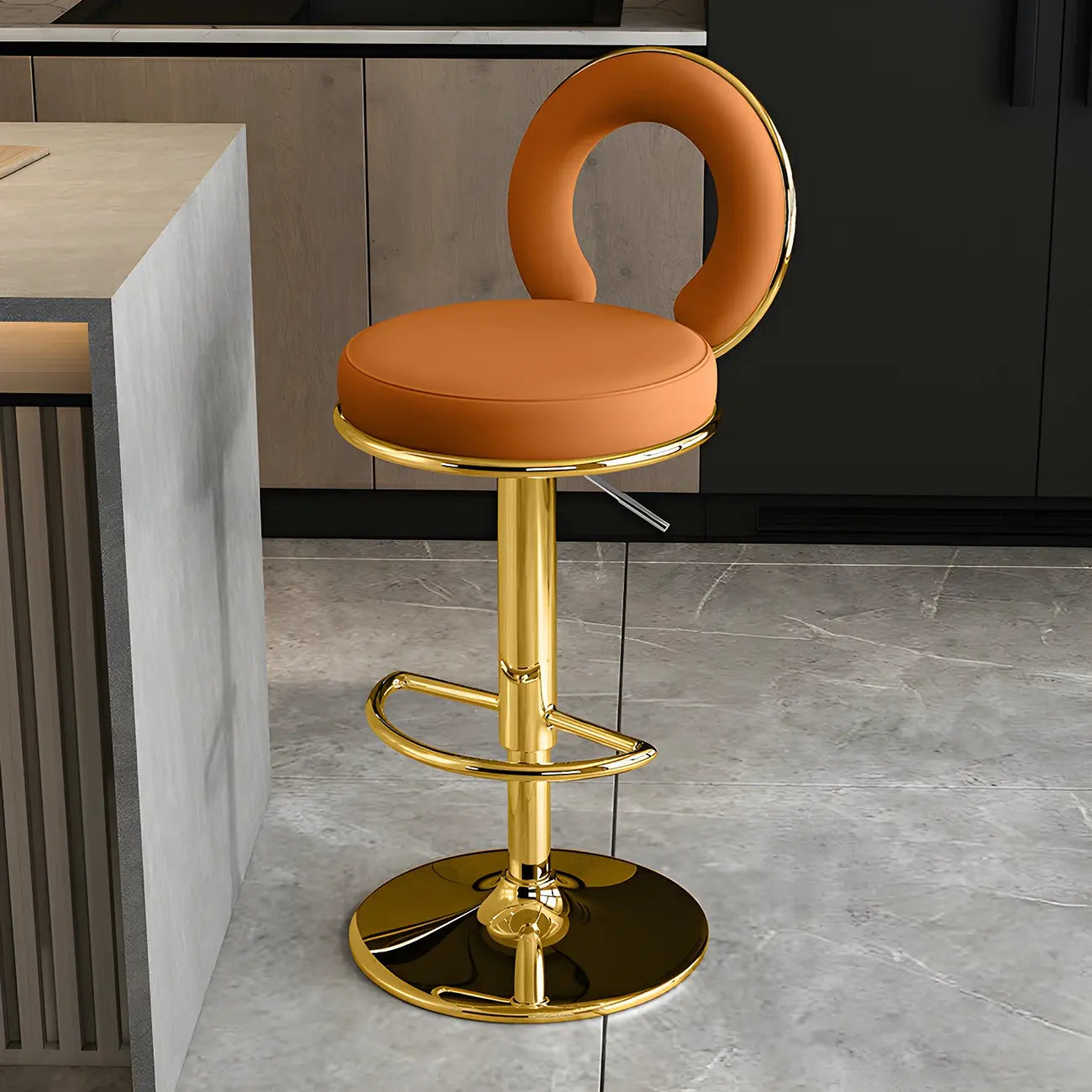Tabourets de bar ronds en métal élégants et réglables avec coussins pour la cuisine