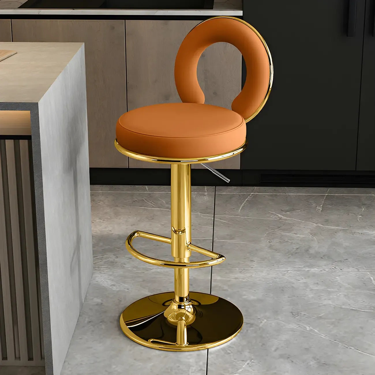 Tabourets de bar ronds en métal élégants et réglables avec coussins pour la cuisine