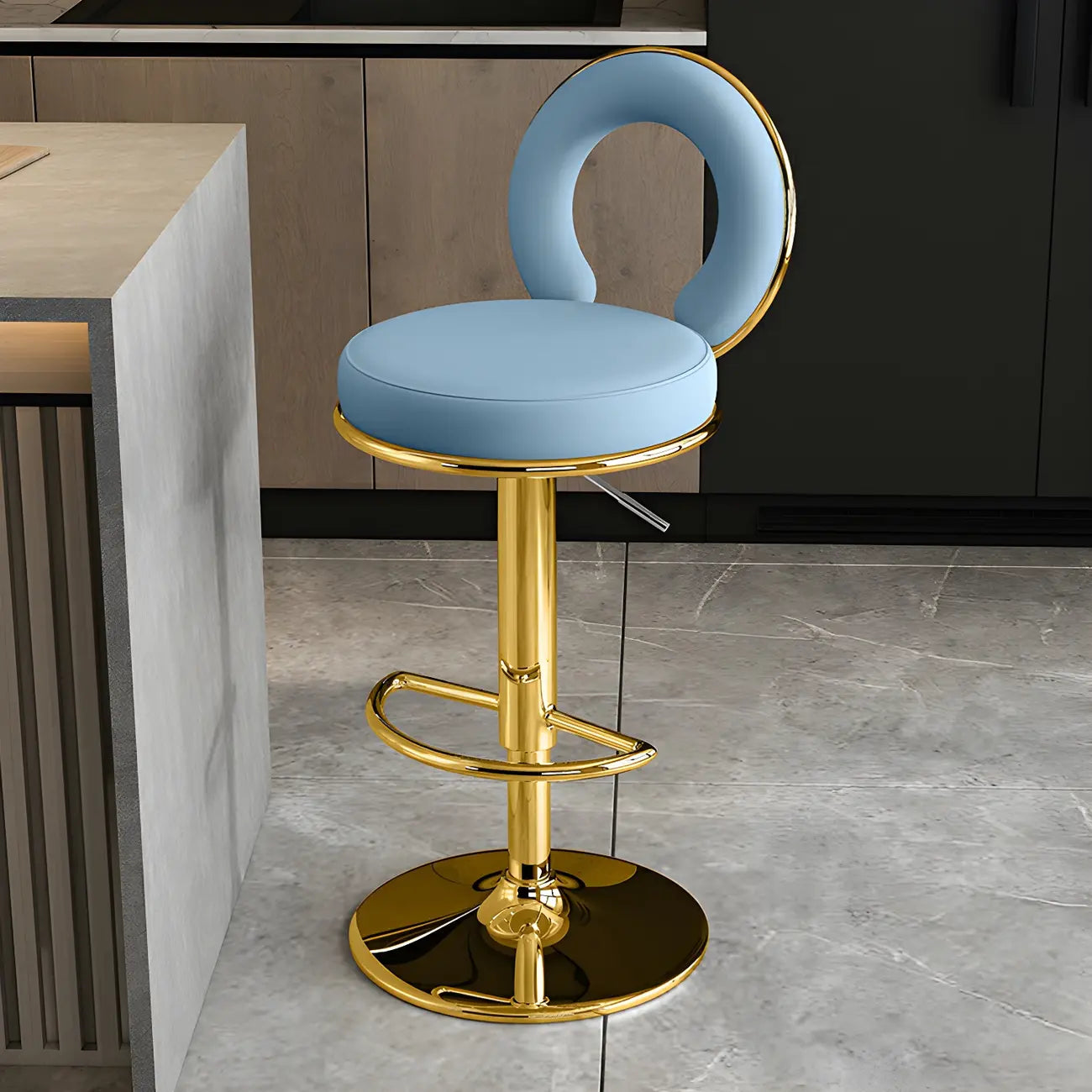 Tabourets de bar ronds en métal élégants et réglables avec coussins pour la cuisine
