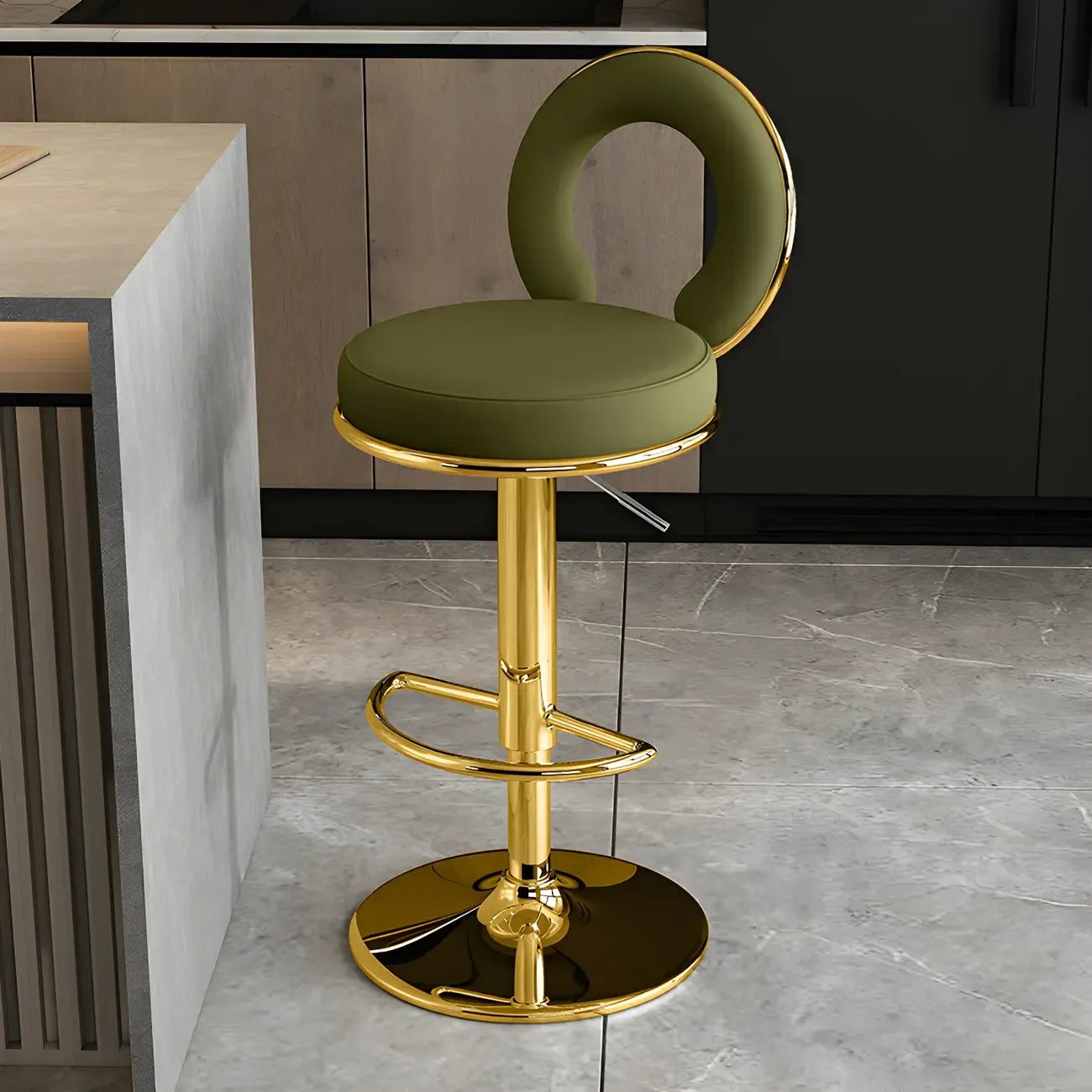 Tabourets de bar ronds en métal élégants et réglables avec coussins pour la cuisine