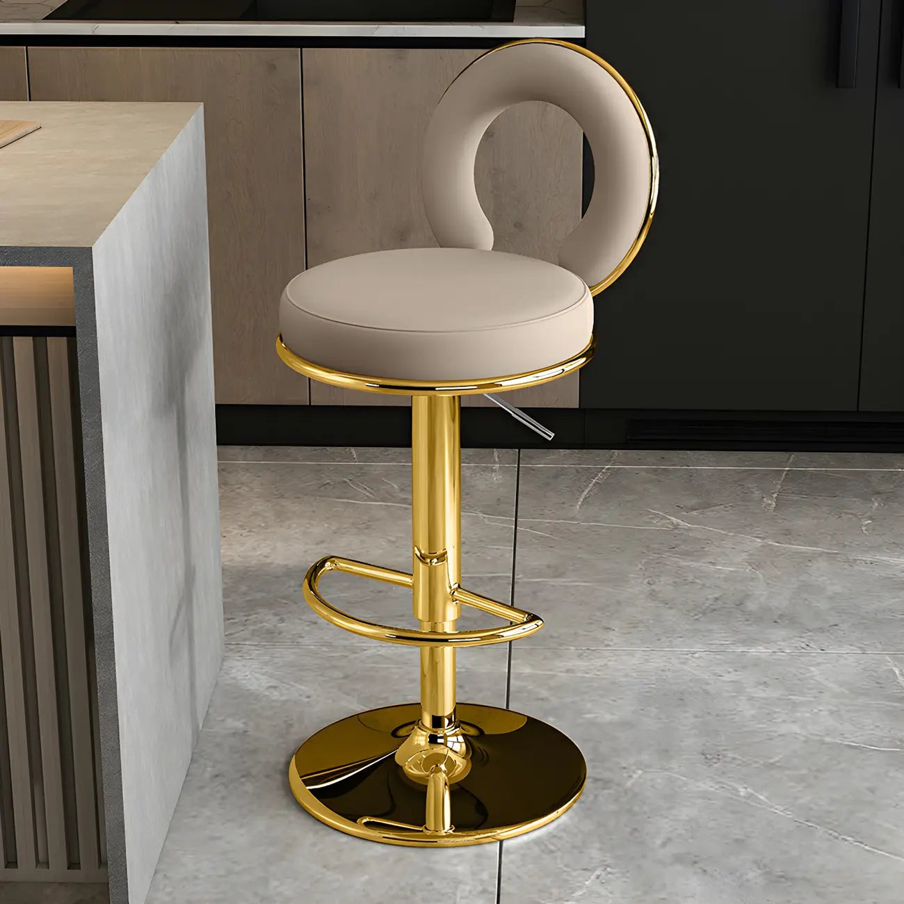 Tabourets de bar ronds en métal élégants et réglables avec coussins pour la cuisine