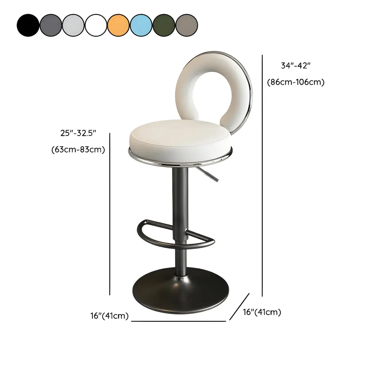 Tabourets de bar ronds en métal élégants et réglables avec coussins pour la cuisine