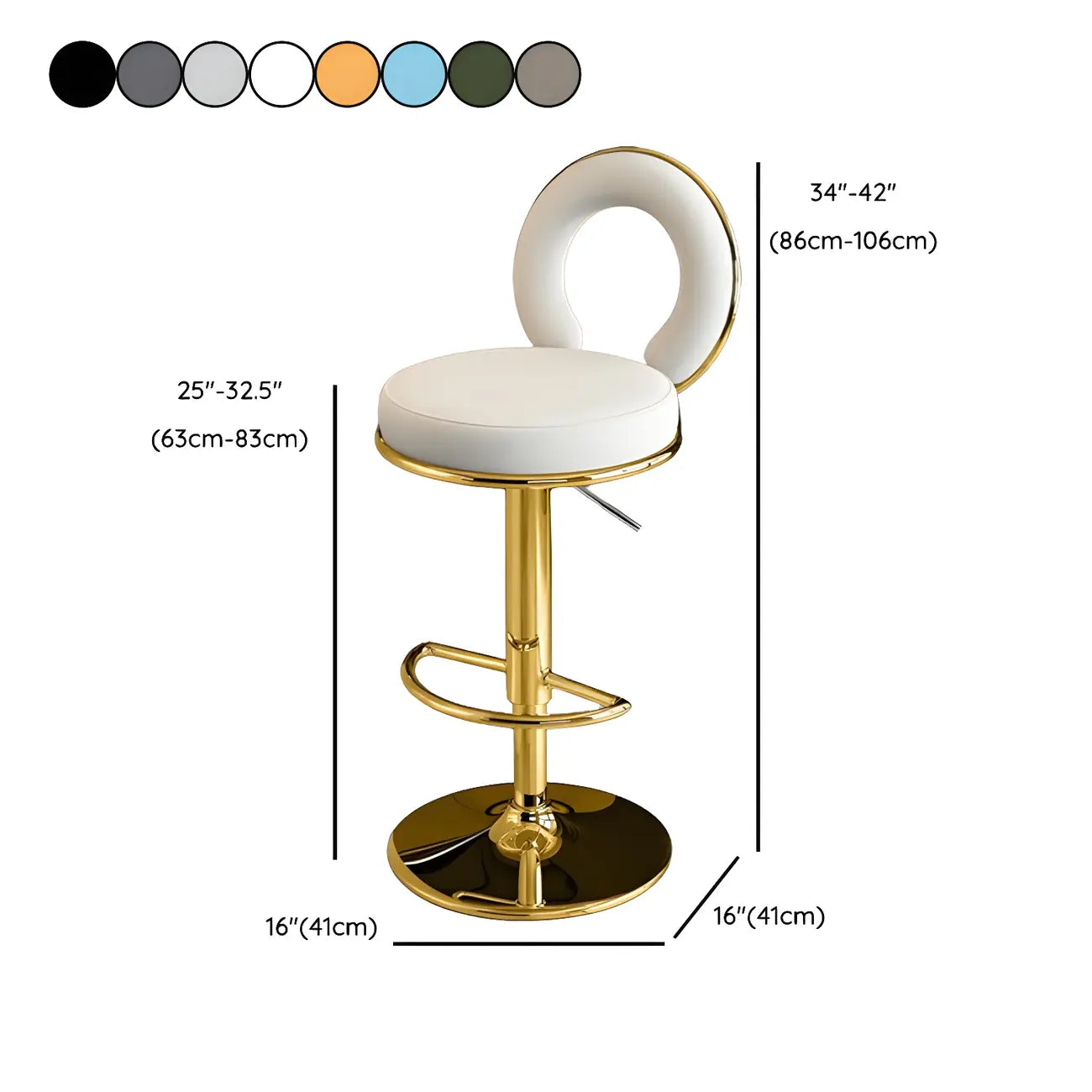 Tabourets de bar ronds en métal élégants et réglables avec coussins pour la cuisine