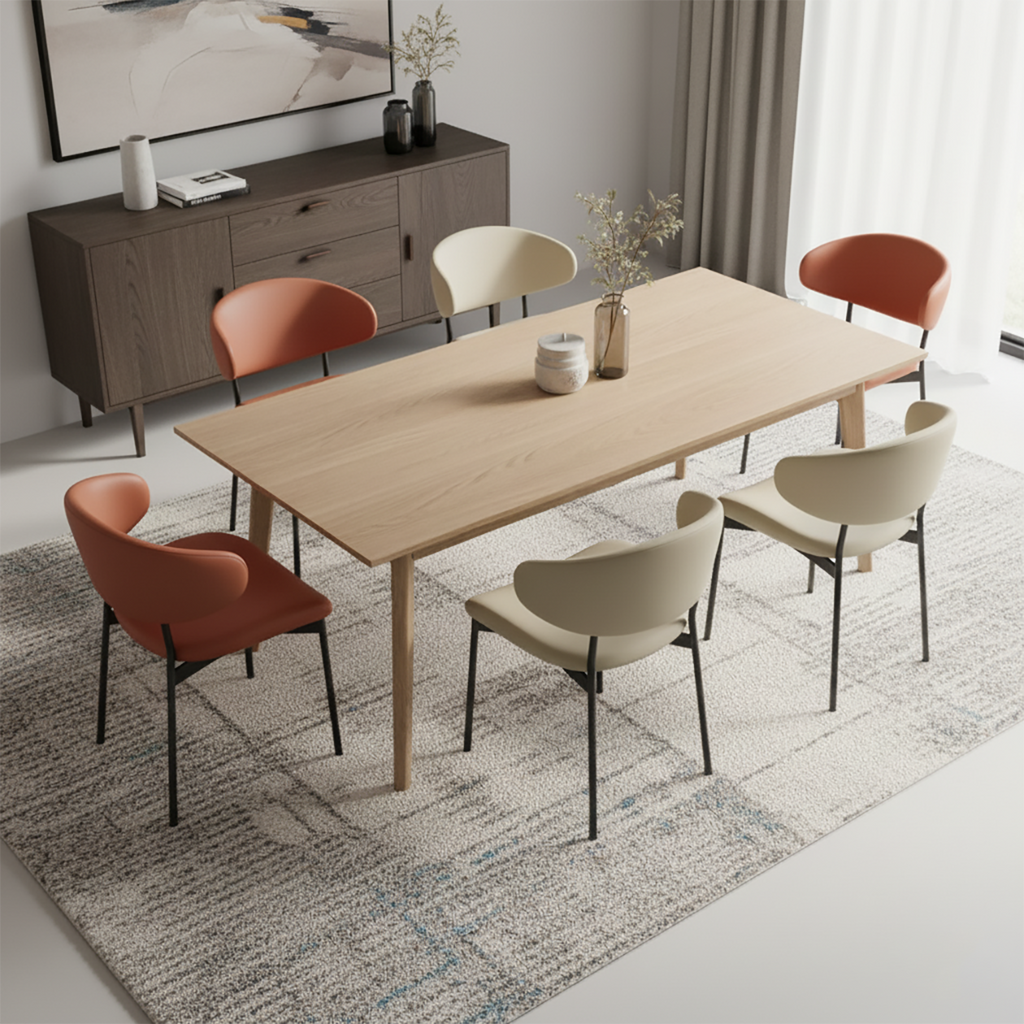 Chaises de salle à manger contemporaines rembourrées, incurvées et sans accoudoirs