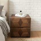 Table de chevet étroite élégante en bois brun noyer à 2 tiroirs