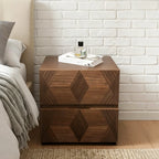 Table de chevet étroite élégante en bois brun noyer à 2 tiroirs