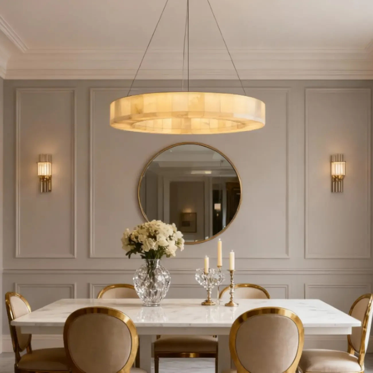 Lustre anneau en onyx de style moderne du milieu du siècle