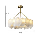 Lustre circulaire en albâtre blanc avec tige de suspension en laiton