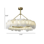 Lustre circulaire en albâtre blanc avec tige de suspension en laiton