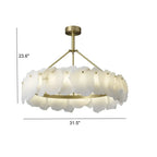 Lustre circulaire en albâtre blanc avec tige de suspension en laiton