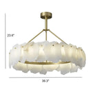 Lustre circulaire en albâtre blanc avec tige de suspension en laiton