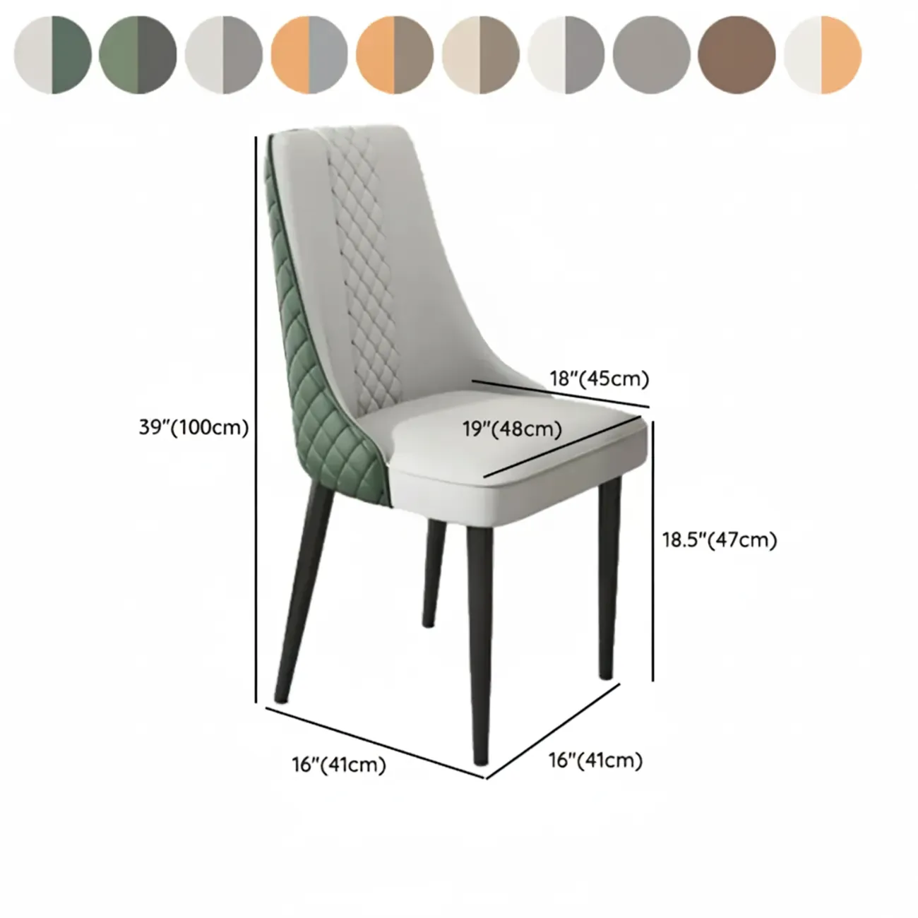 Chaise de salle à manger en similicuir avec dossier haut et accoudoirs inclinés