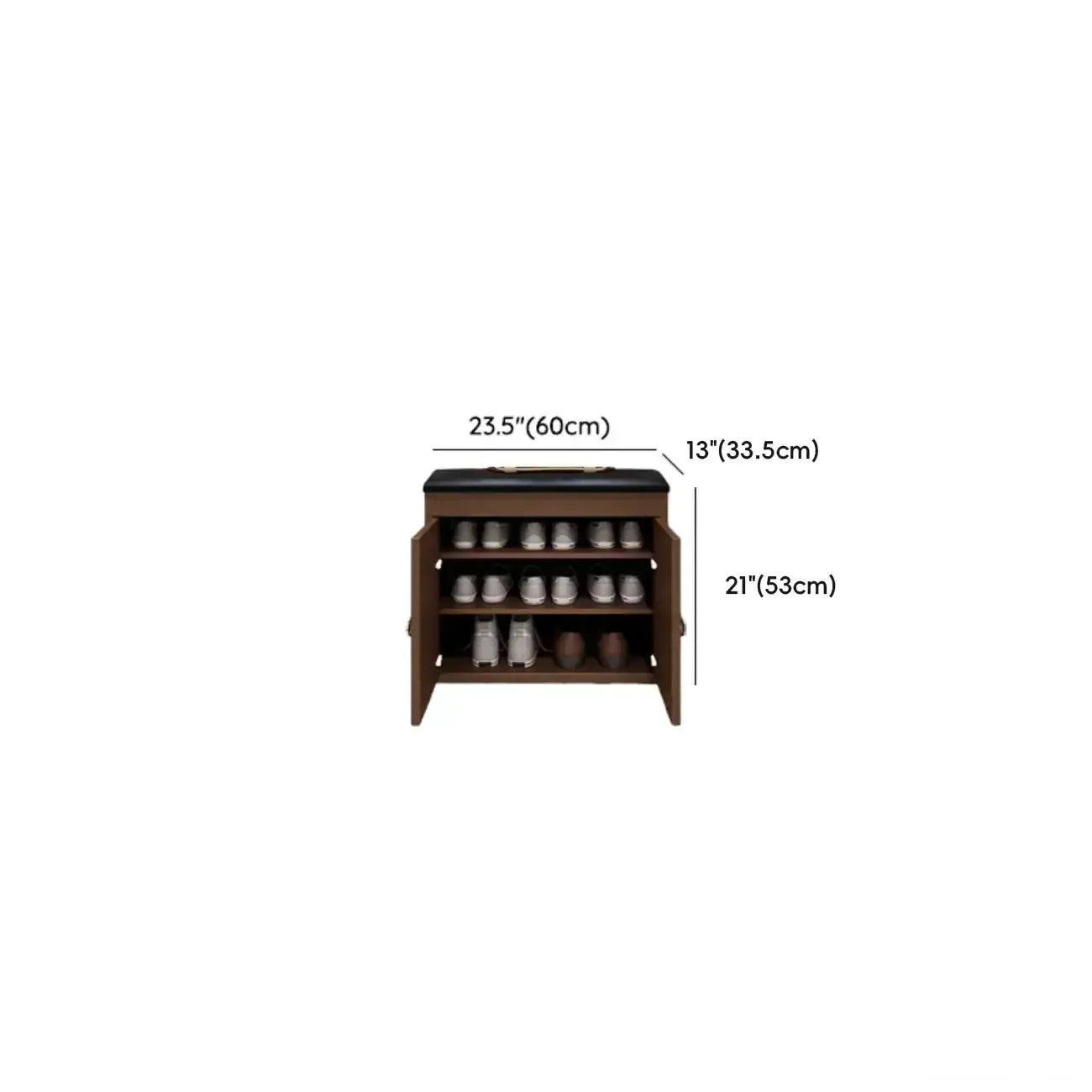 Banc d'entrée avec coussin en cuir, couvercle rabattable en bois et rangement intégré