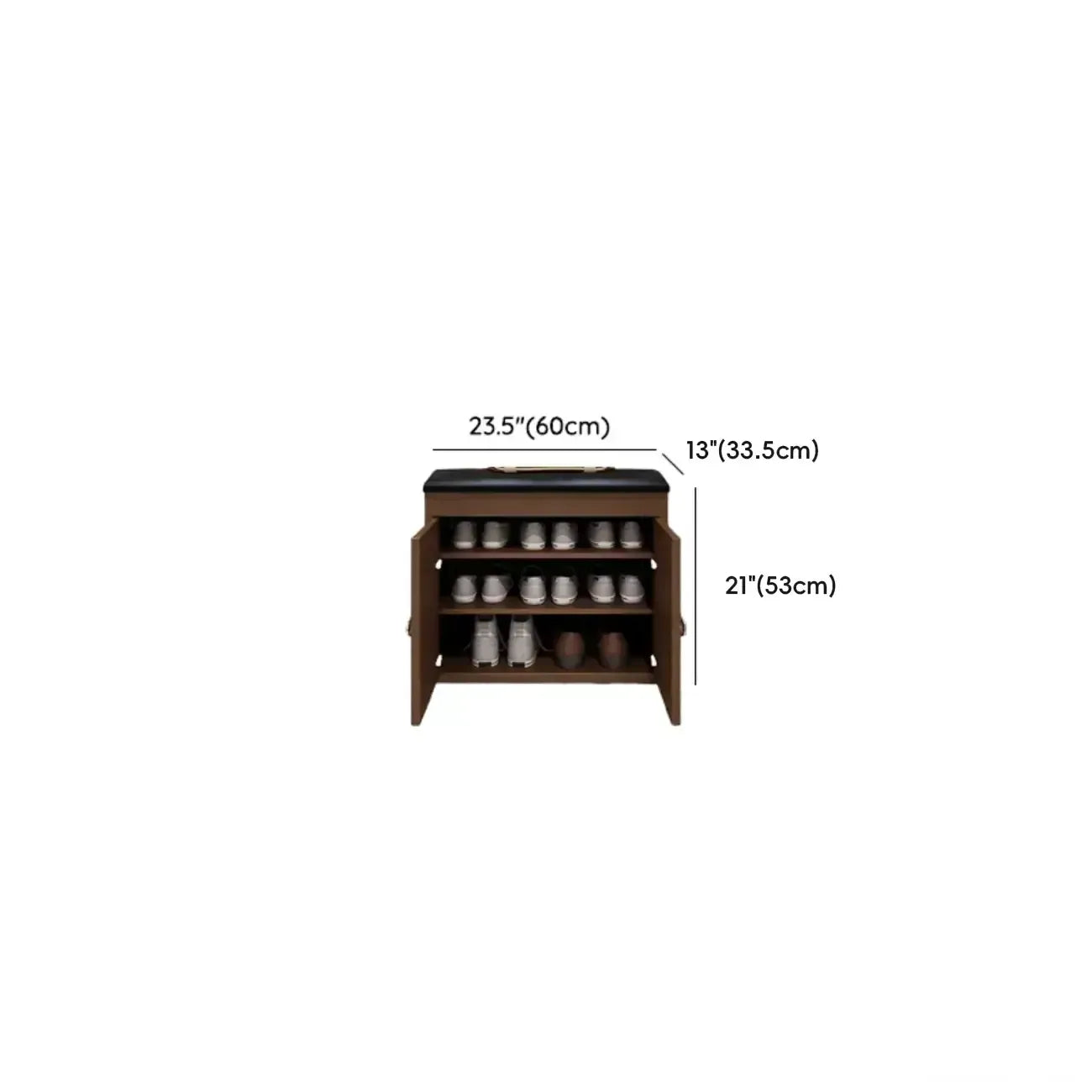 Banc d'entrée avec coussin en cuir, couvercle rabattable en bois et rangement intégré